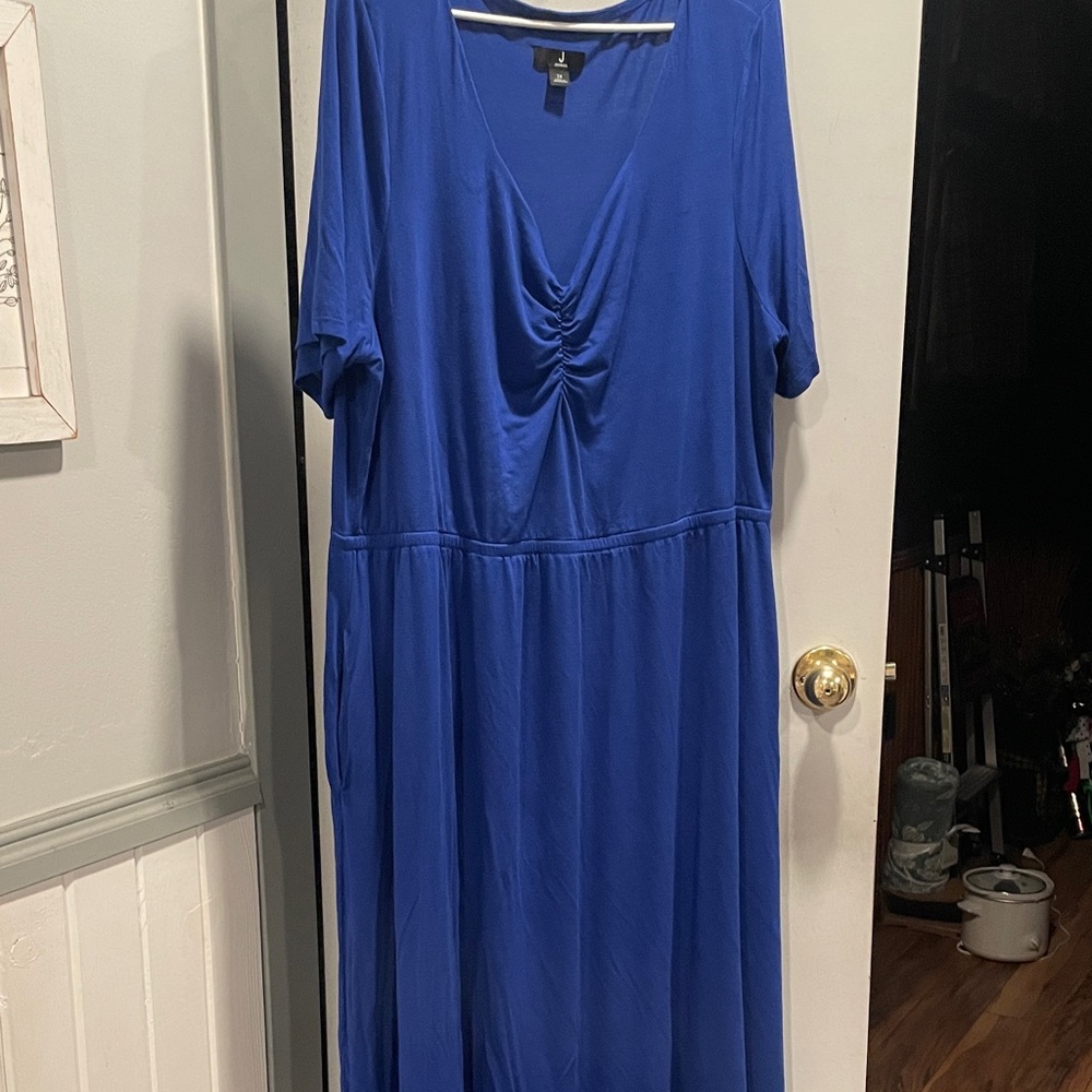 J Jason Wu Plus-Size Royal Blue Maxi Dress V-Neck Gathered Bodice size 2X
